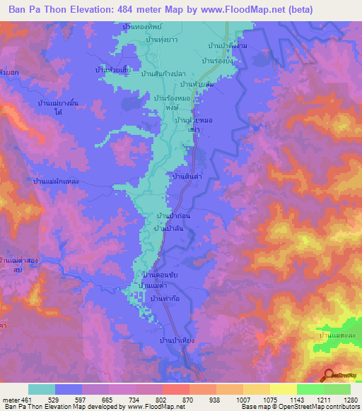 Ban Pa Thon,Thailand Elevation Map