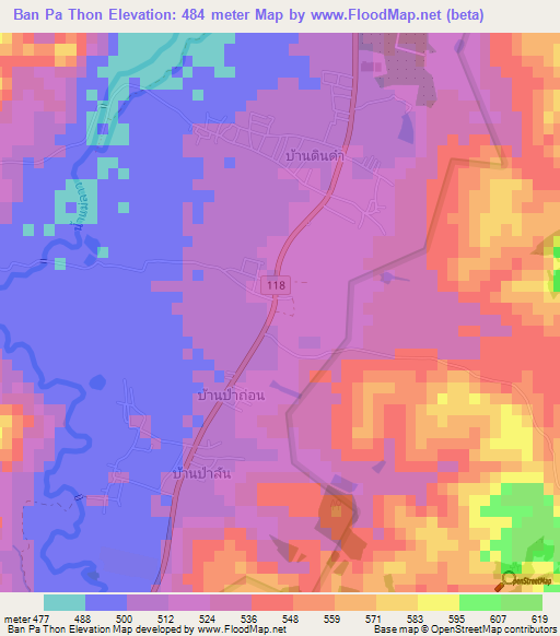 Ban Pa Thon,Thailand Elevation Map