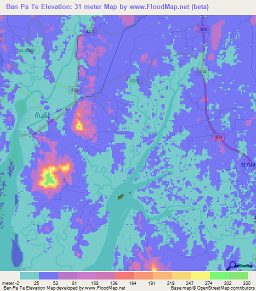 Ban Pa Te,Thailand Elevation Map