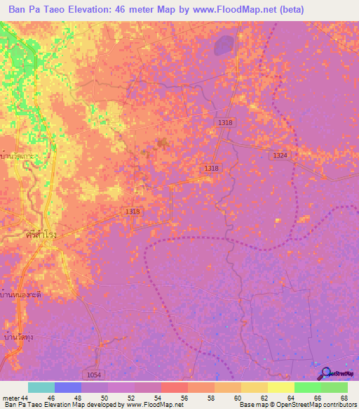 Ban Pa Taeo,Thailand Elevation Map