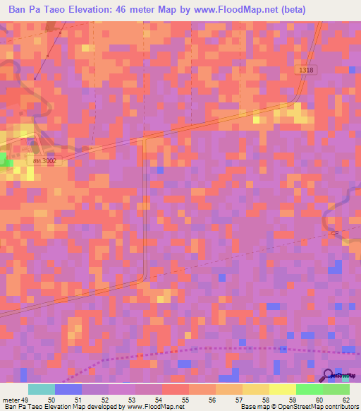 Ban Pa Taeo,Thailand Elevation Map