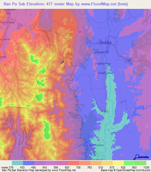 Ban Pa Sak,Thailand Elevation Map