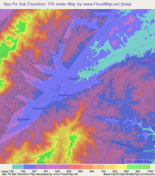 Ban Pa Sak,Thailand Elevation Map