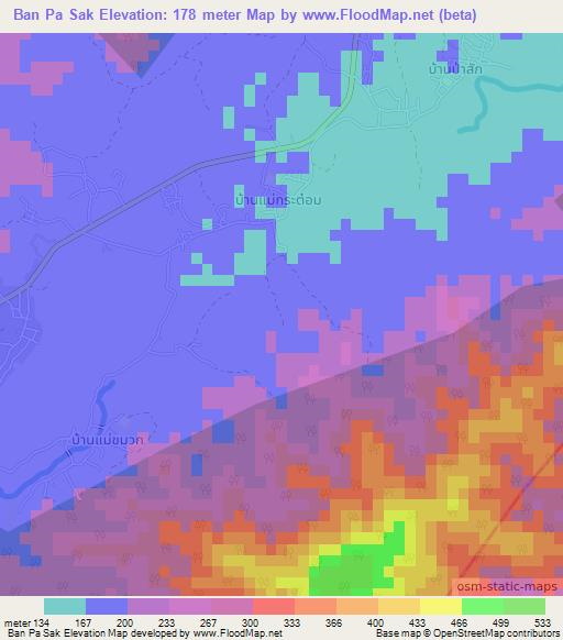 Ban Pa Sak,Thailand Elevation Map