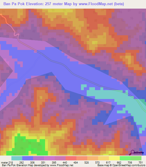 Ban Pa Pok,Thailand Elevation Map