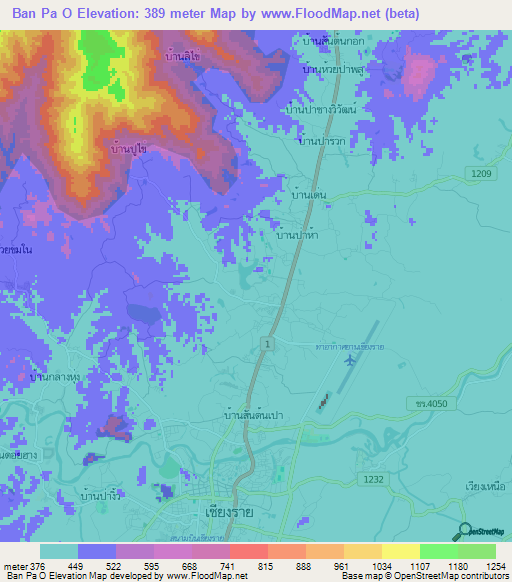 Ban Pa O,Thailand Elevation Map