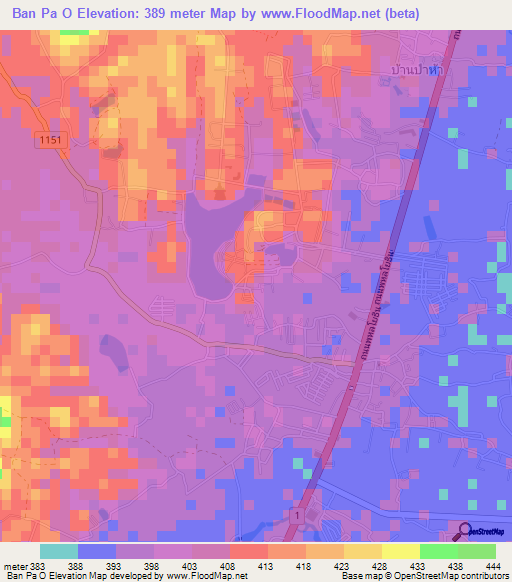 Ban Pa O,Thailand Elevation Map