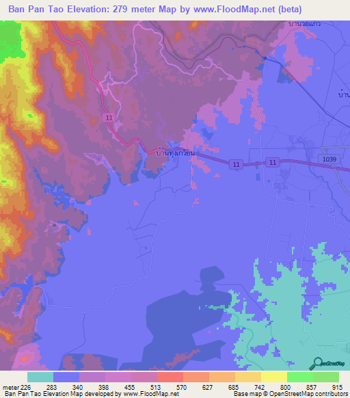 Ban Pan Tao,Thailand Elevation Map