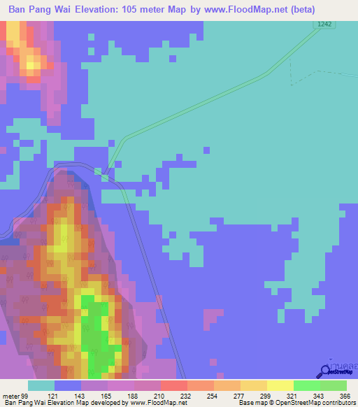 Ban Pang Wai,Thailand Elevation Map
