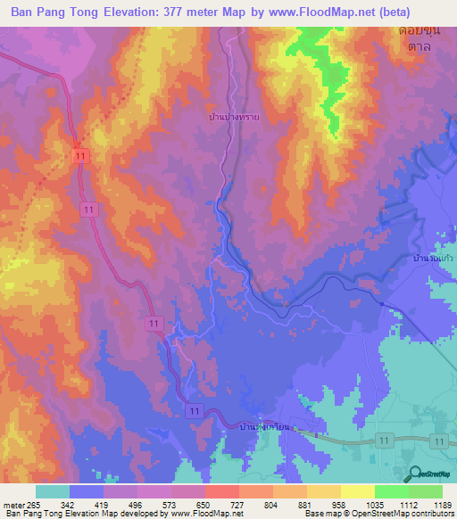 Ban Pang Tong,Thailand Elevation Map