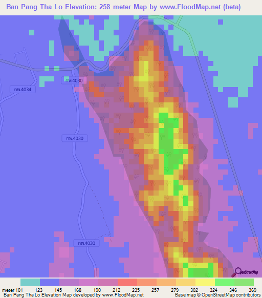 Ban Pang Tha Lo,Thailand Elevation Map