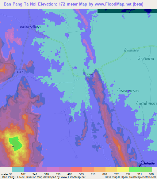 Ban Pang Ta Noi,Thailand Elevation Map