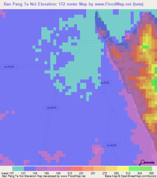 Ban Pang Ta Noi,Thailand Elevation Map
