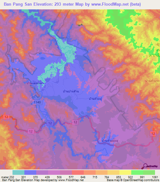 Ban Pang San,Thailand Elevation Map