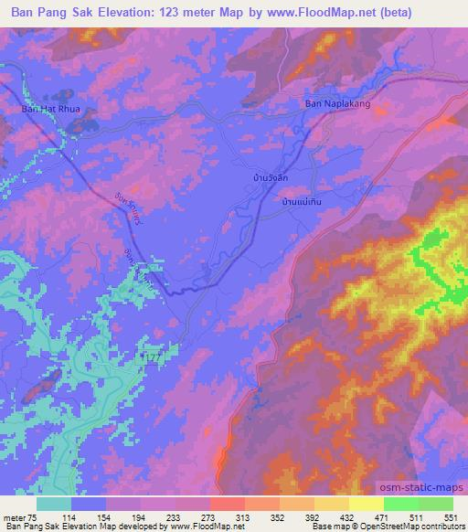 Ban Pang Sak,Thailand Elevation Map