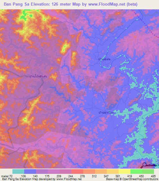 Ban Pang Sa,Thailand Elevation Map