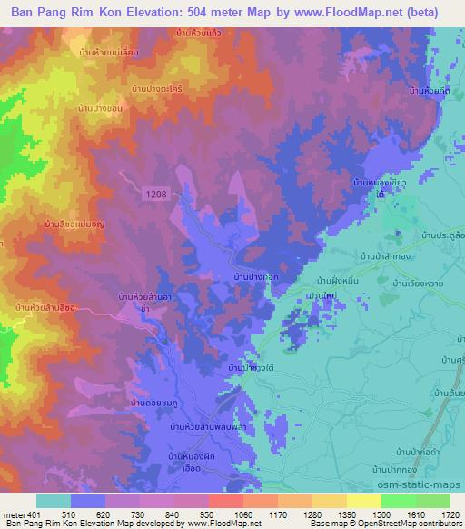 Ban Pang Rim Kon,Thailand Elevation Map