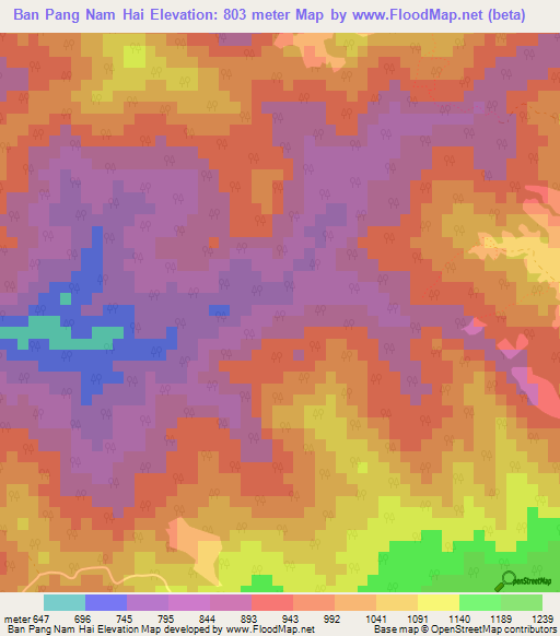 Ban Pang Nam Hai,Thailand Elevation Map