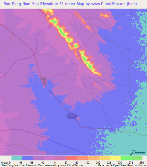 Ban Pang Nam Sap,Thailand Elevation Map