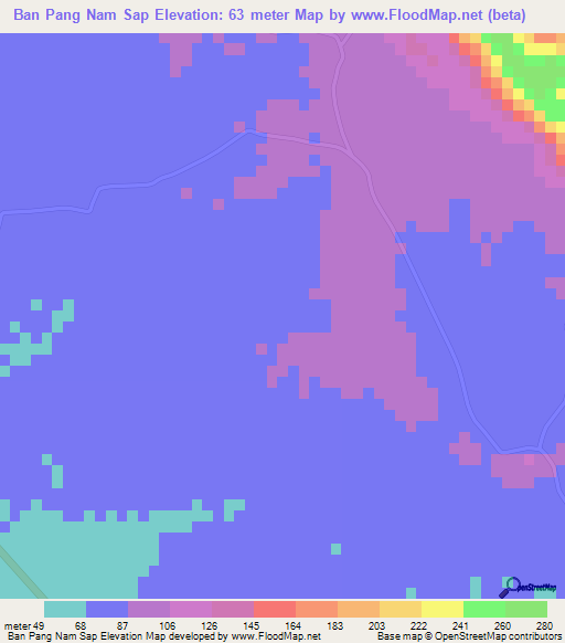 Ban Pang Nam Sap,Thailand Elevation Map