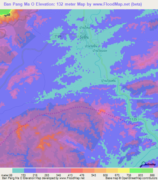 Ban Pang Ma O,Thailand Elevation Map