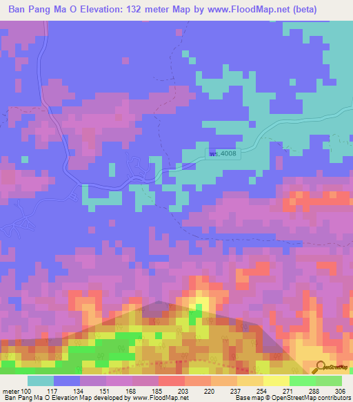 Ban Pang Ma O,Thailand Elevation Map