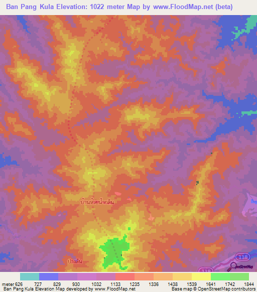 Ban Pang Kula,Thailand Elevation Map