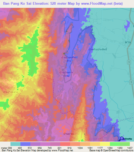 Ban Pang Ko Sai,Thailand Elevation Map
