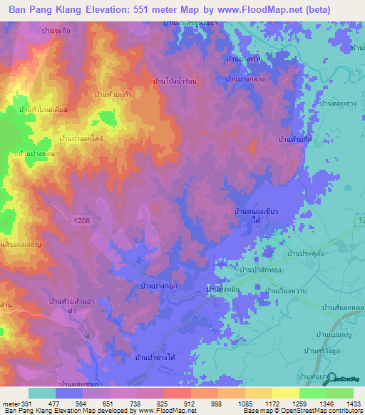 Ban Pang Klang,Thailand Elevation Map