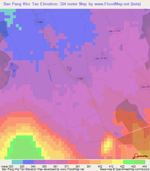Ban Pang Kho Tan,Thailand Elevation Map