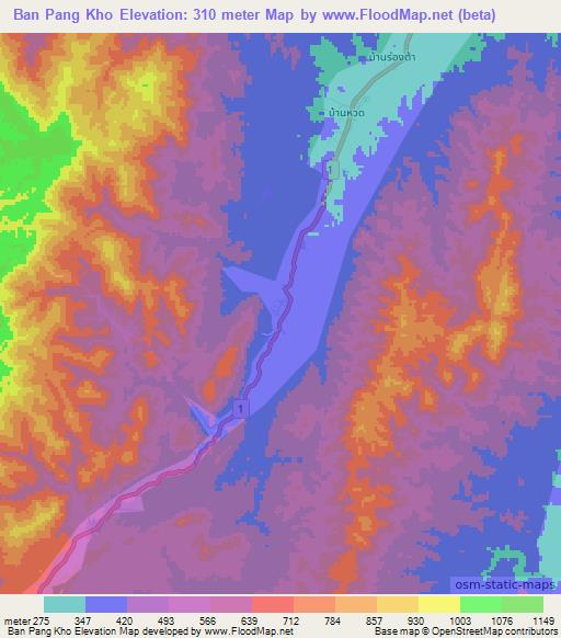 Ban Pang Kho,Thailand Elevation Map