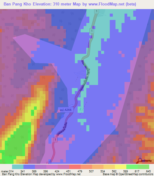 Ban Pang Kho,Thailand Elevation Map