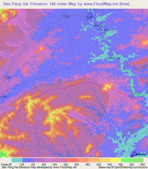 Ban Pang Hai,Thailand Elevation Map