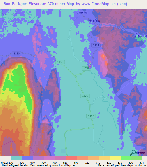Ban Pa Ngae,Thailand Elevation Map