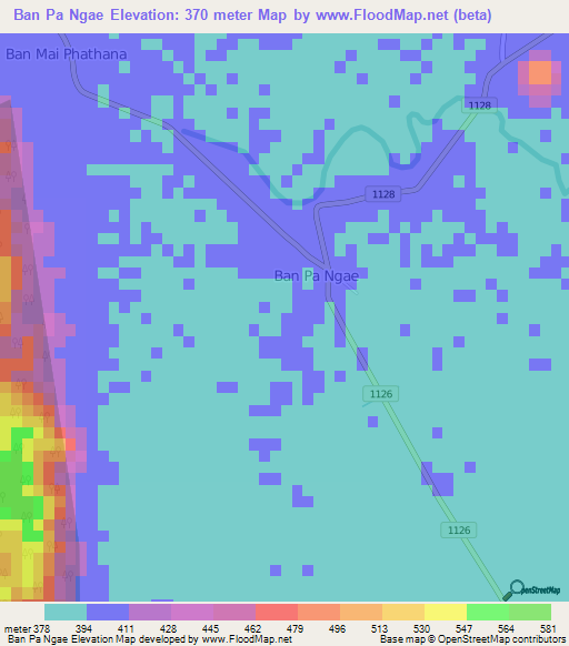 Ban Pa Ngae,Thailand Elevation Map