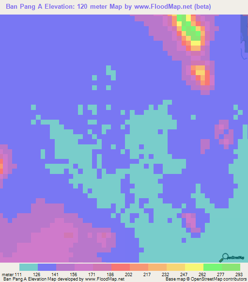 Ban Pang A,Thailand Elevation Map