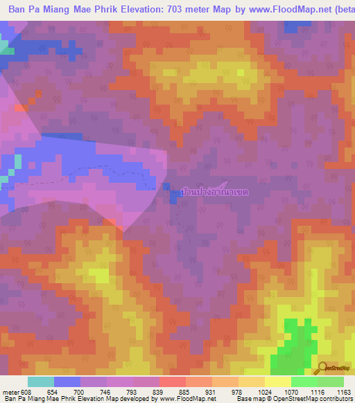 Ban Pa Miang Mae Phrik,Thailand Elevation Map