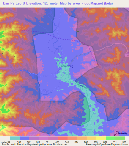 Ban Pa Lao U,Thailand Elevation Map