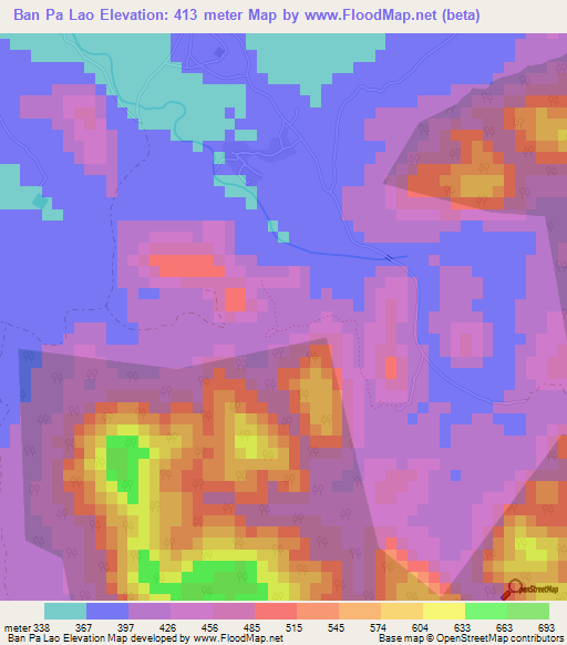 Ban Pa Lao,Thailand Elevation Map
