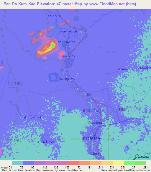 Ban Pa Kum Kao,Thailand Elevation Map