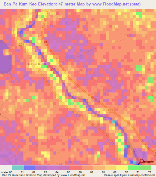 Ban Pa Kum Kao,Thailand Elevation Map
