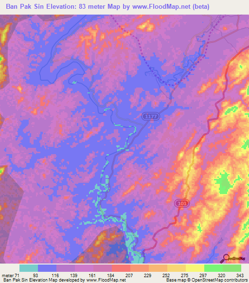Ban Pak Sin,Thailand Elevation Map