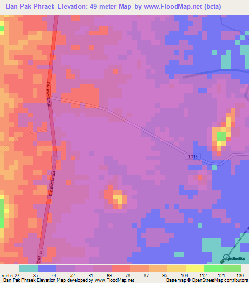 Ban Pak Phraek,Thailand Elevation Map