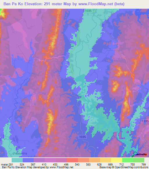 Ban Pa Ko,Thailand Elevation Map