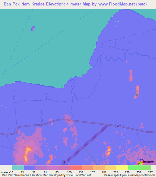 Ban Pak Nam Kradae,Thailand Elevation Map