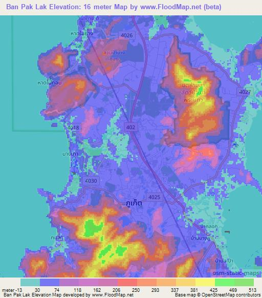 Ban Pak Lak,Thailand Elevation Map