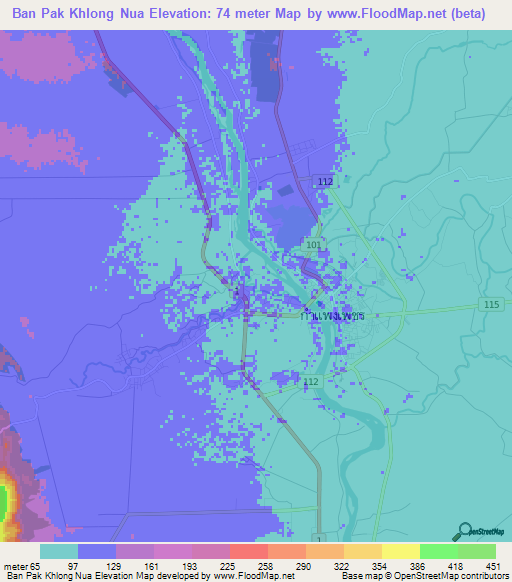 Ban Pak Khlong Nua,Thailand Elevation Map