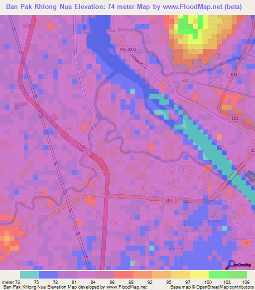 Ban Pak Khlong Nua,Thailand Elevation Map