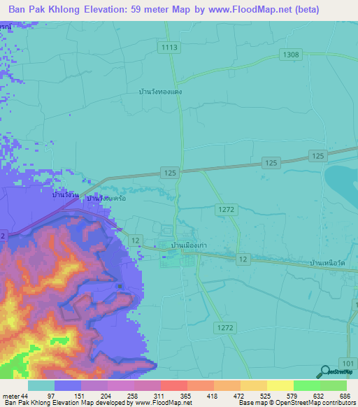 Ban Pak Khlong,Thailand Elevation Map