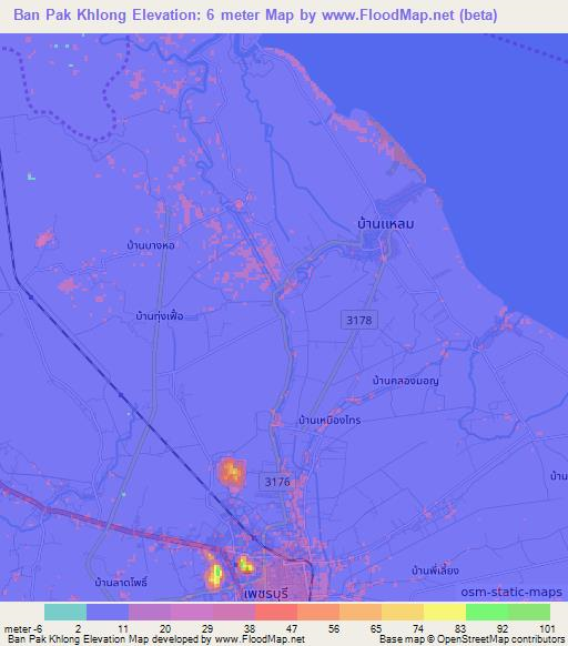 Ban Pak Khlong,Thailand Elevation Map